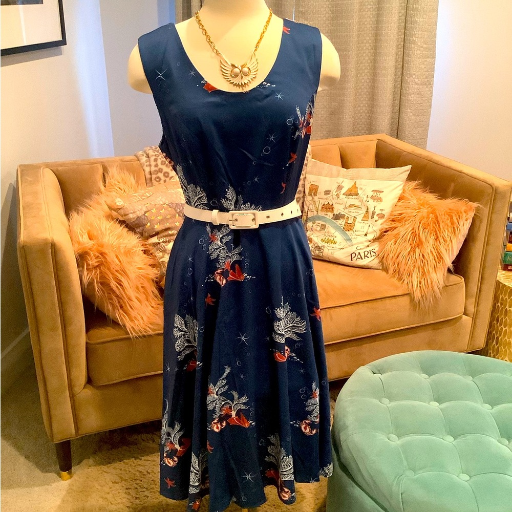 Voodoo Vixen Midnight Blue Dress with Ivory Belt